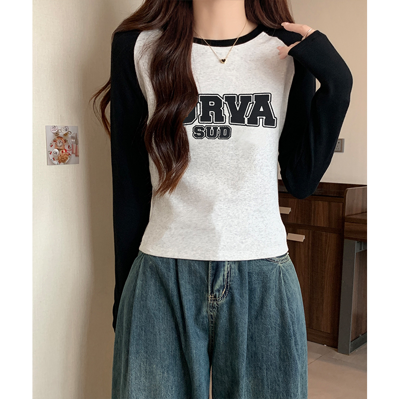 Slim printing T-shirt raglan inside the ride tops