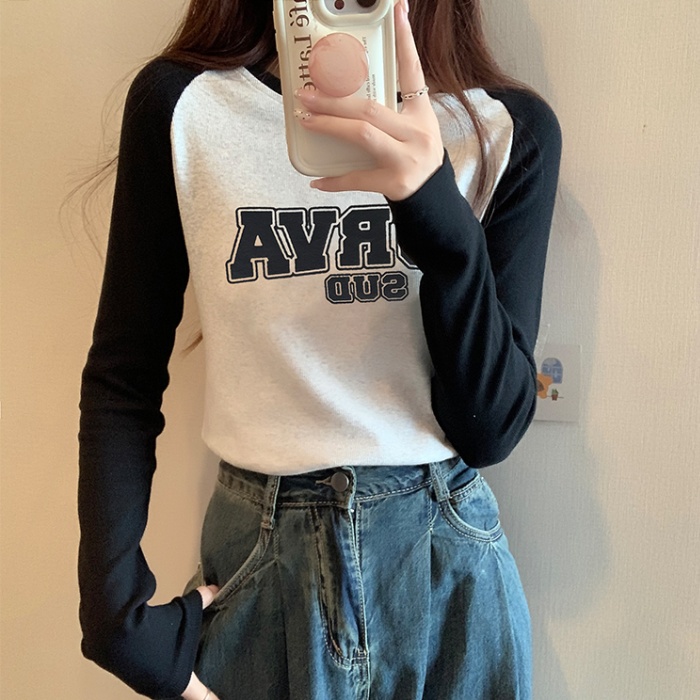 Slim printing T-shirt raglan inside the ride tops