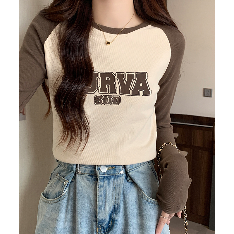 Slim printing T-shirt raglan inside the ride tops