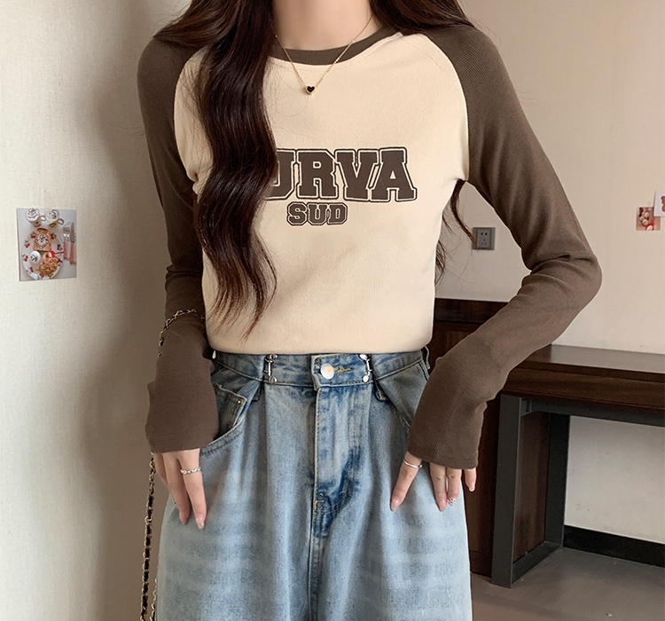 Slim printing T-shirt raglan inside the ride tops