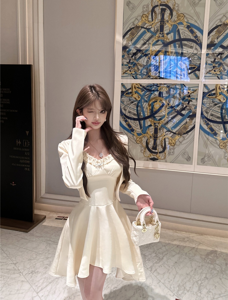 Sexy pinched waist spring dress slim irregular cardigan a set