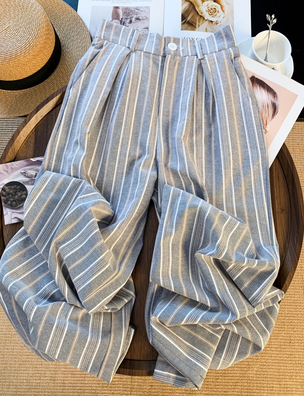 Spring gray suit pants high waist all-match pants for women