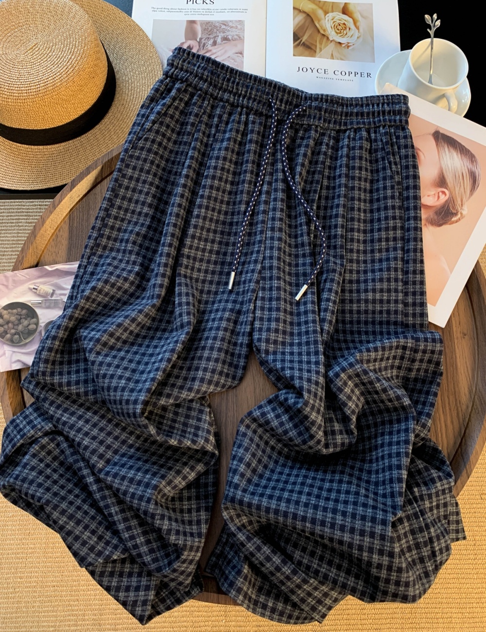 Spring high waist plaid pants lazy casual pants for women