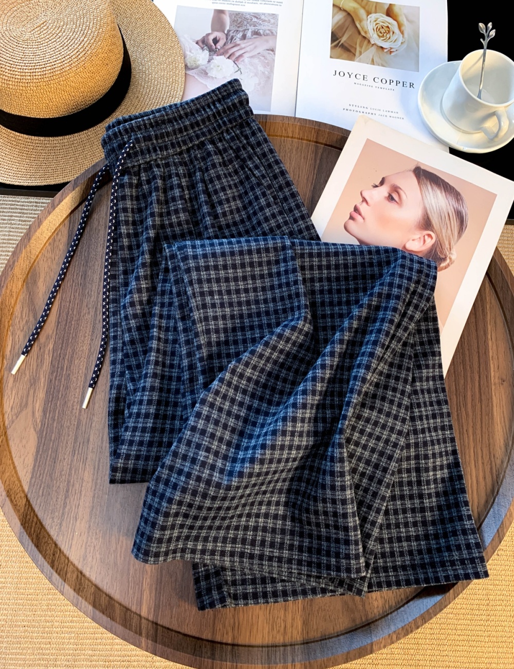 Spring high waist plaid pants lazy casual pants for women