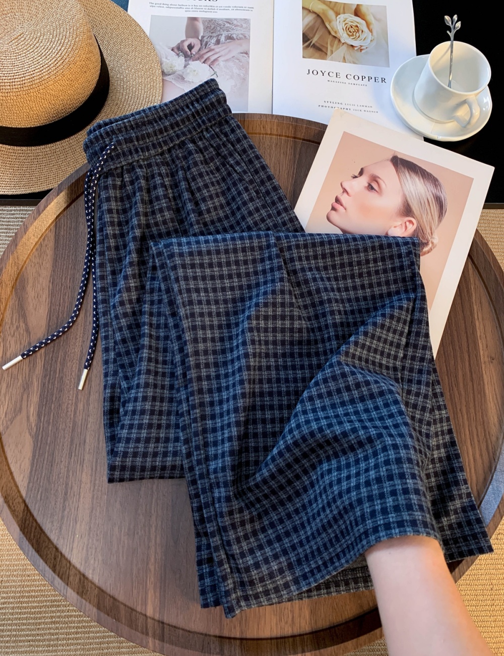 Spring high waist plaid pants lazy casual pants for women