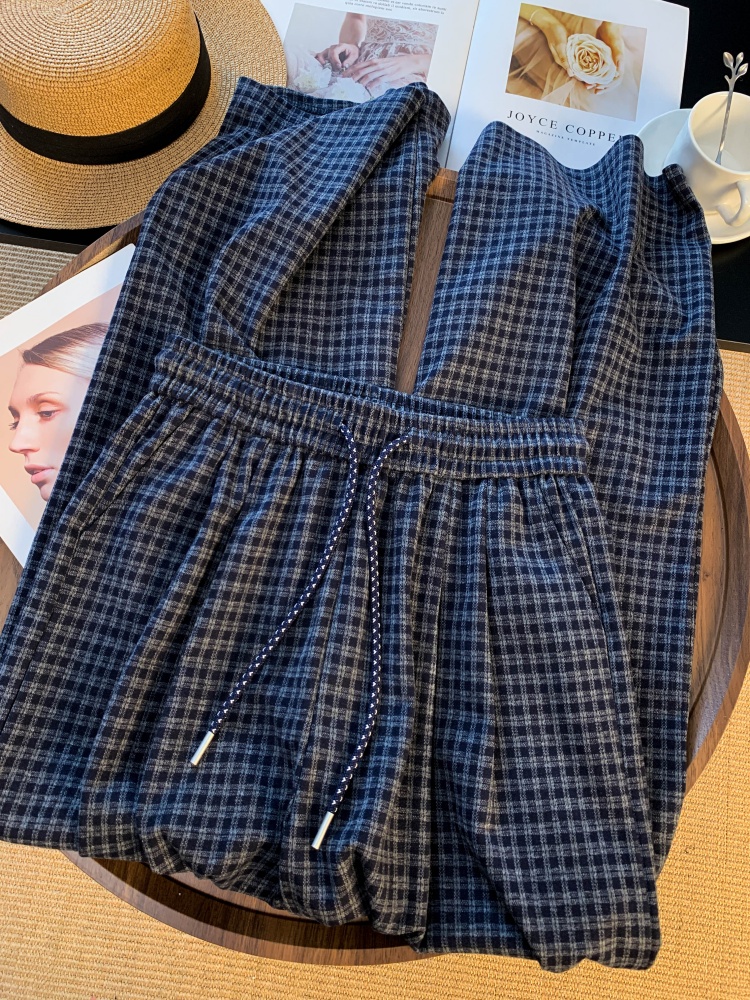 Spring high waist plaid pants lazy casual pants for women