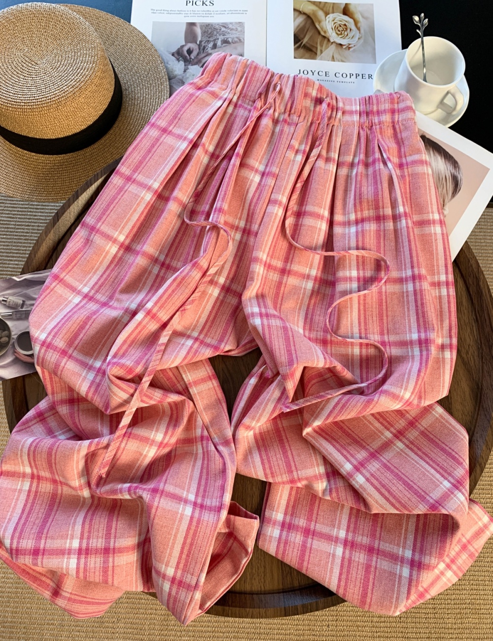 Spring and summer casual pants pink wide leg pants