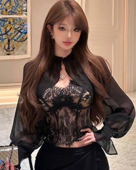 Chiffon lantern sleeve smock retro sexy shawl 2pcs set for women