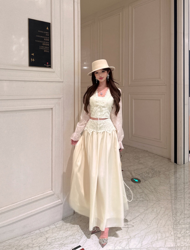 France style long skirt lace tops a set for women