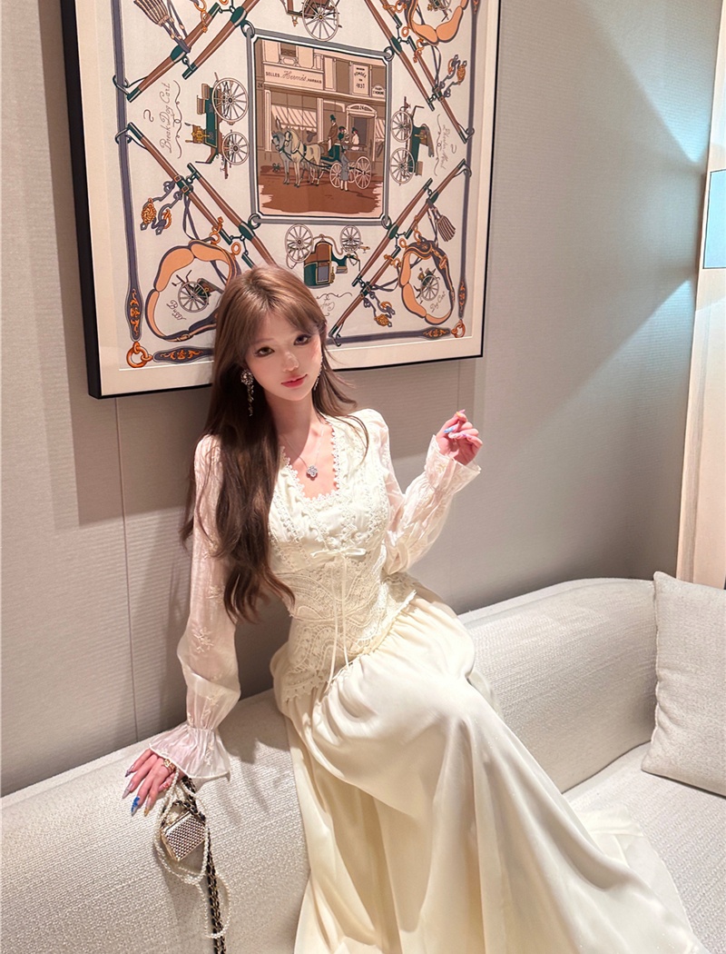 France style long skirt lace tops a set for women