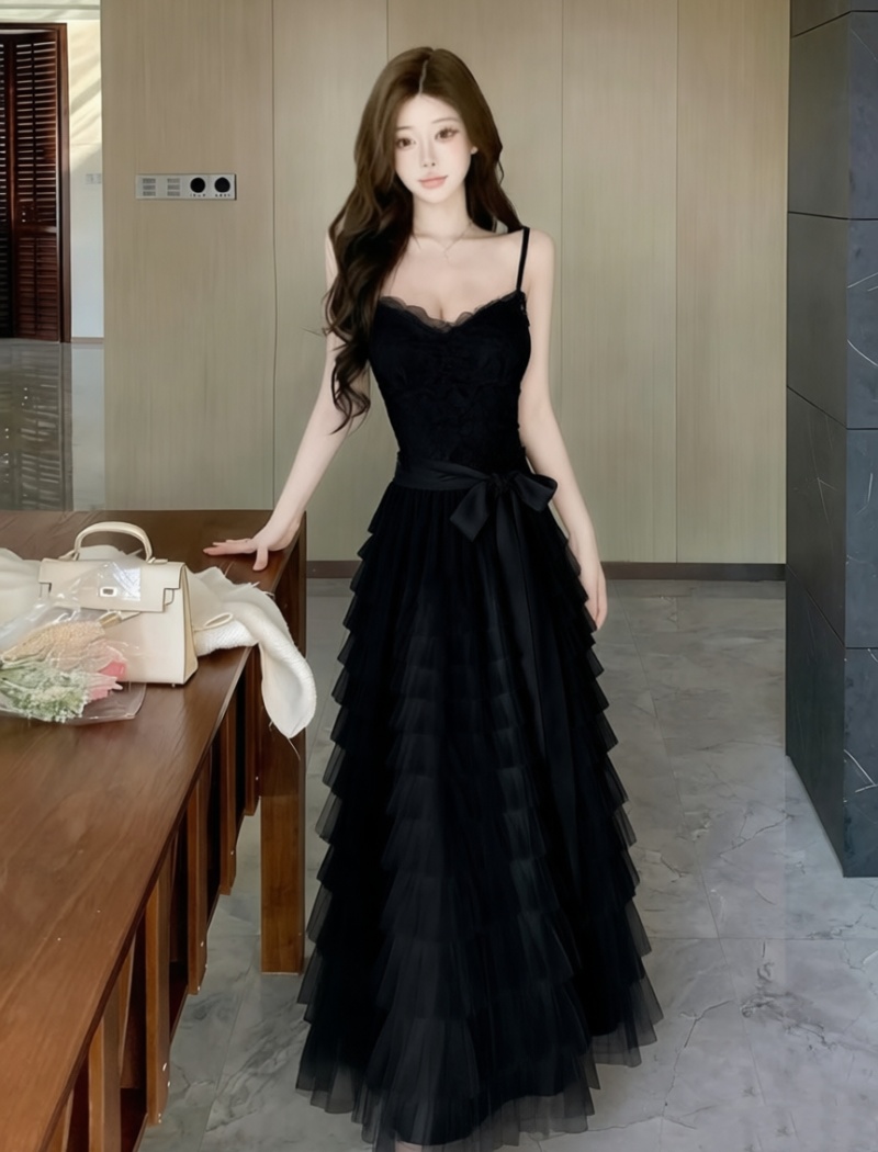 Frenum gauze tender big skirt temperament slim dress