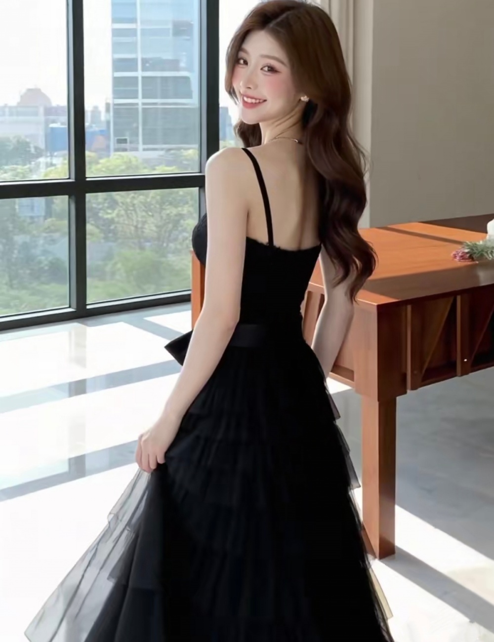 Frenum gauze tender big skirt temperament slim dress