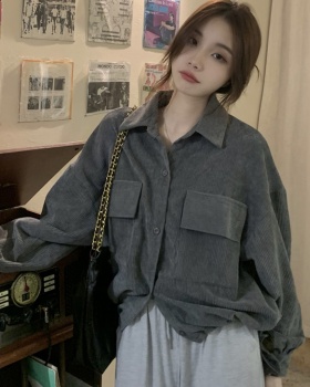 Corduroy short Korean style shirt all-match lapel coat