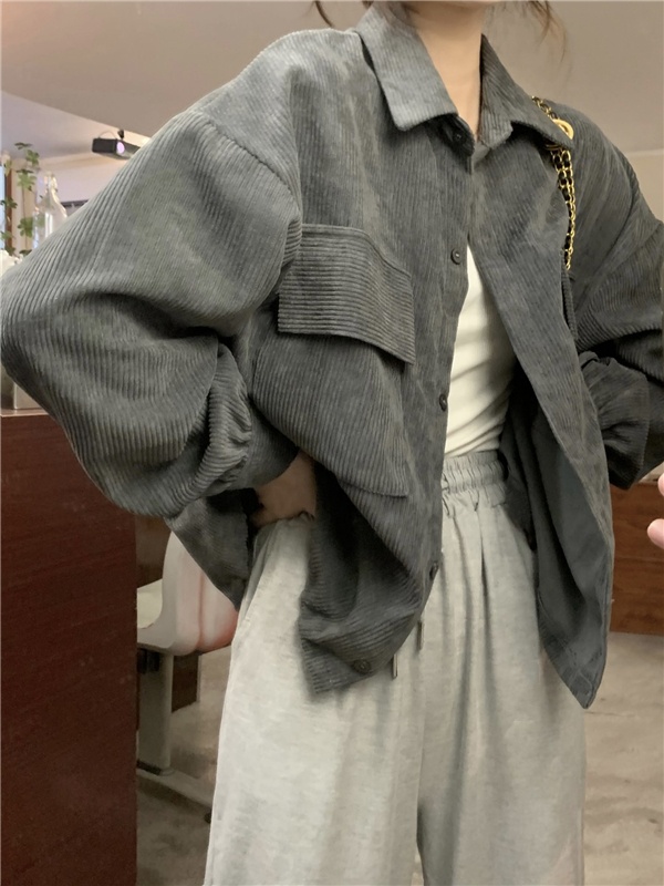 Corduroy short Korean style shirt all-match lapel coat