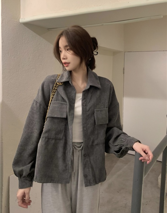 Corduroy short Korean style shirt all-match lapel coat