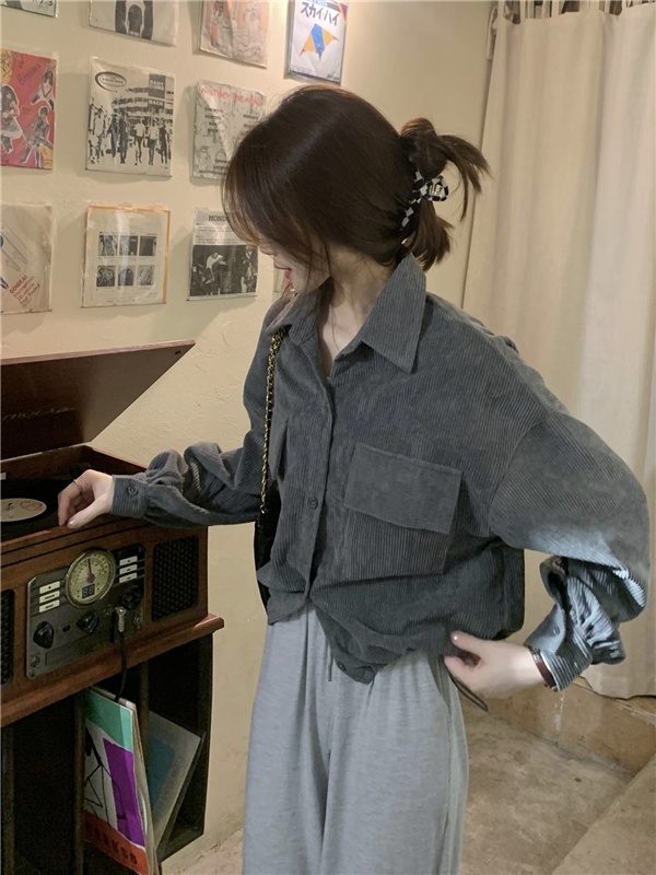 Corduroy short Korean style shirt all-match lapel coat