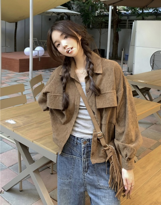 Corduroy short Korean style shirt all-match lapel coat