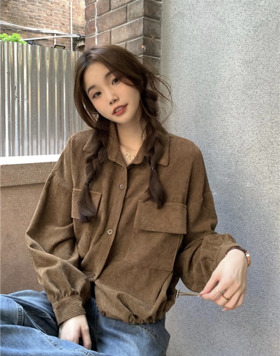 Corduroy short Korean style shirt all-match lapel coat