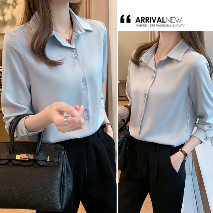 Satin spring tops niche all-match shirt for women