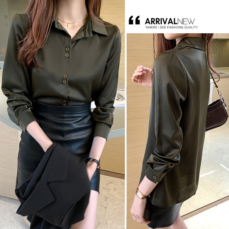 Satin spring tops niche all-match shirt for women
