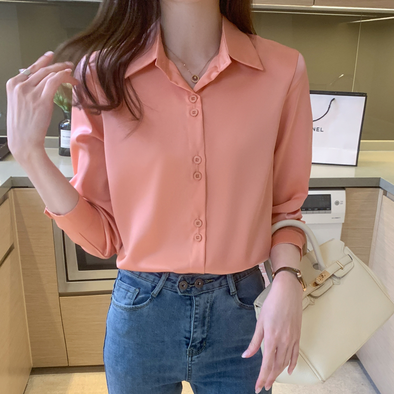 Satin spring tops niche all-match shirt for women