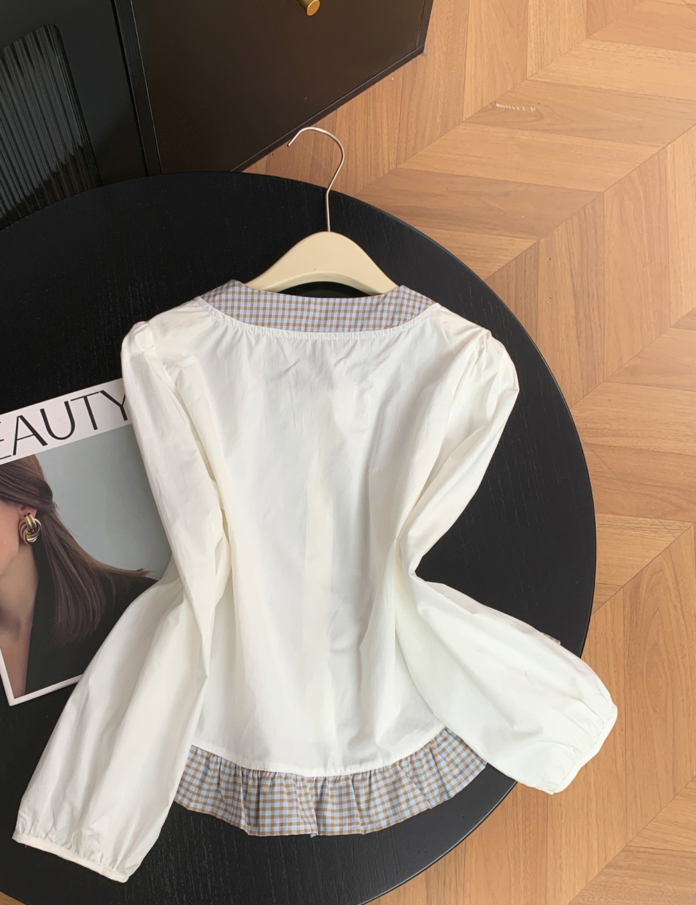 Long sleeve short France style tops frenum splice bow shirt