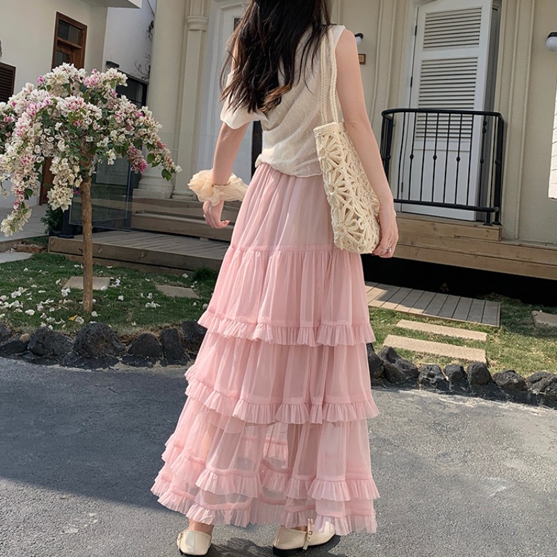 Summer high waist long skirt lady gauze skirt for women
