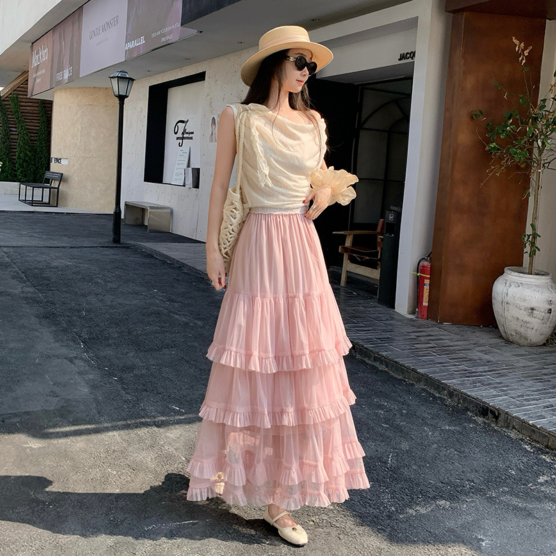 Summer high waist long skirt lady gauze skirt for women