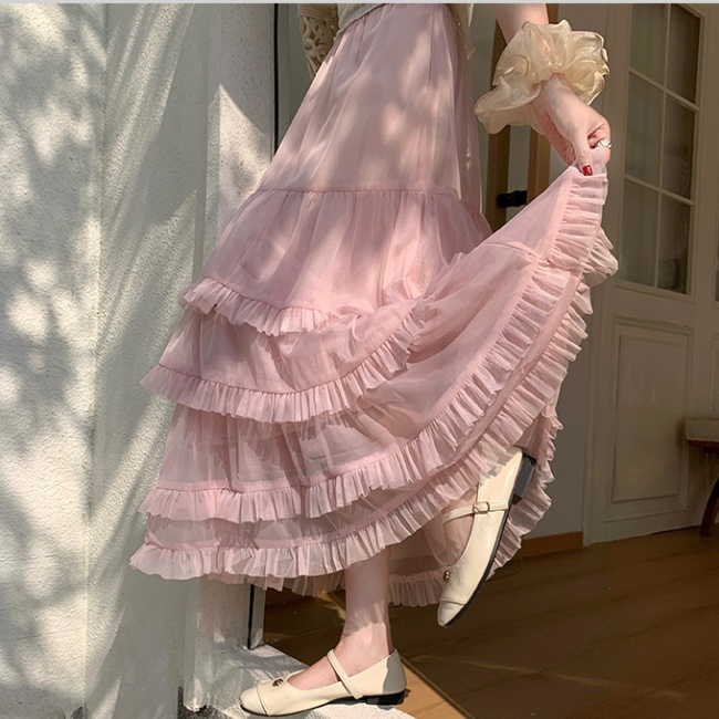 Summer high waist long skirt lady gauze skirt for women