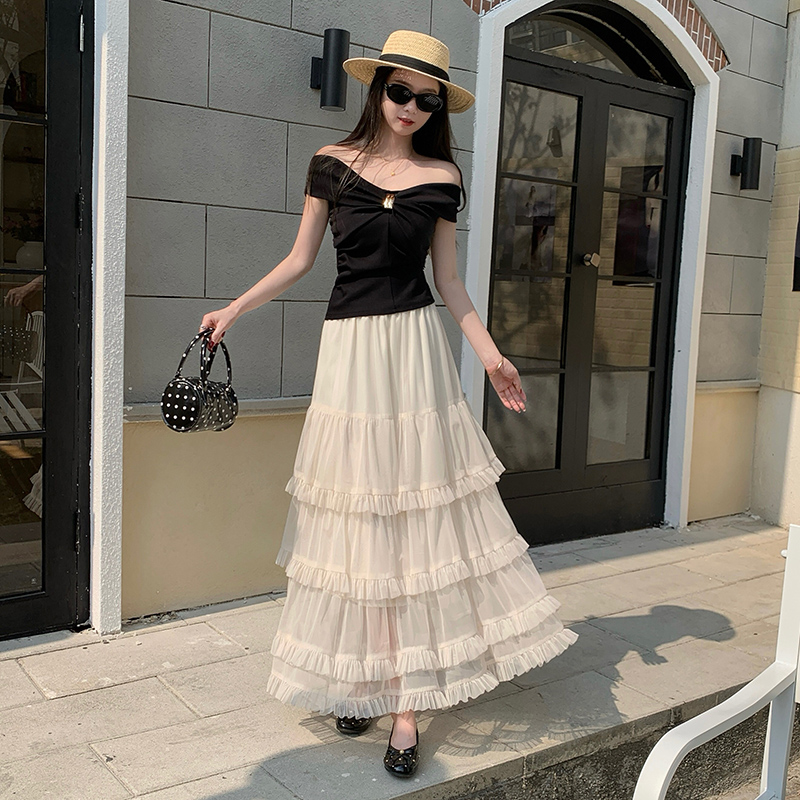 Summer high waist long skirt lady gauze skirt for women