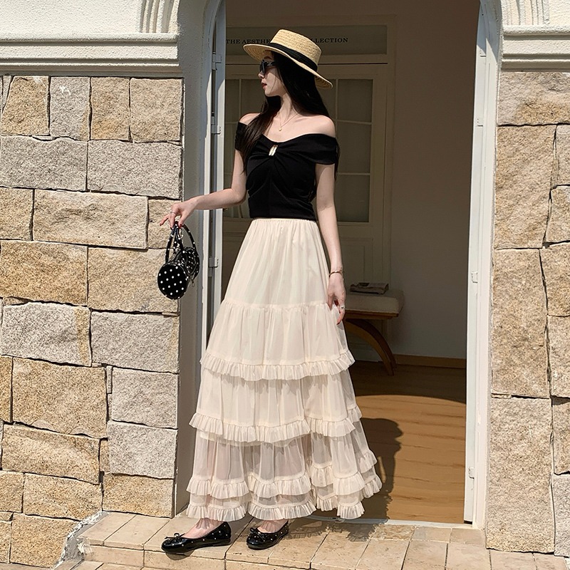 Summer high waist long skirt lady gauze skirt for women