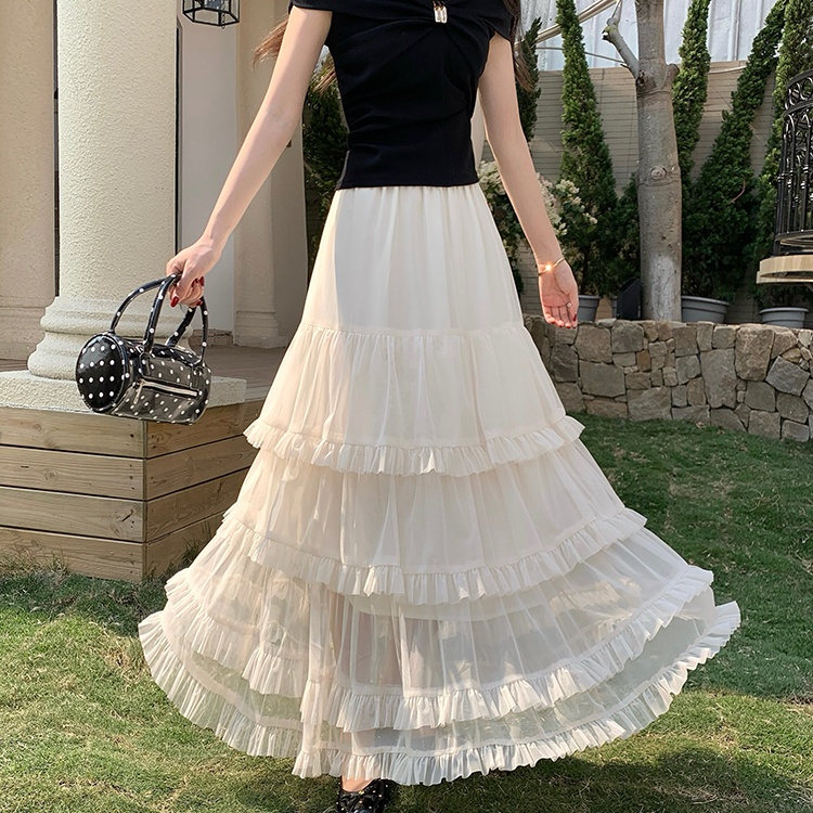 Summer high waist long skirt lady gauze skirt for women