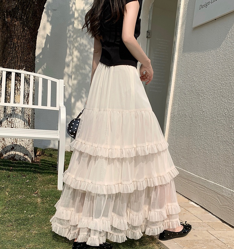 Summer high waist long skirt lady gauze skirt for women