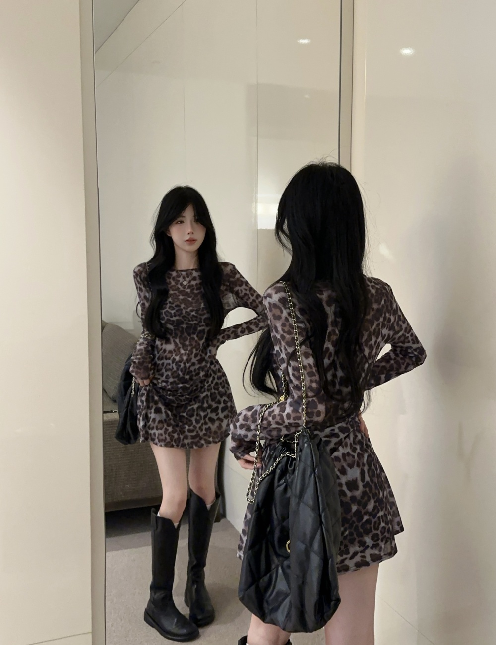 Sexy leopard spicegirl dress gauze temperament smock