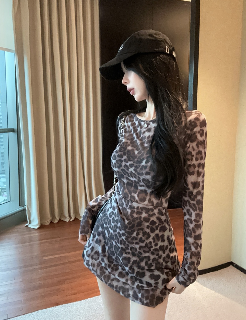 Sexy leopard spicegirl dress gauze temperament smock