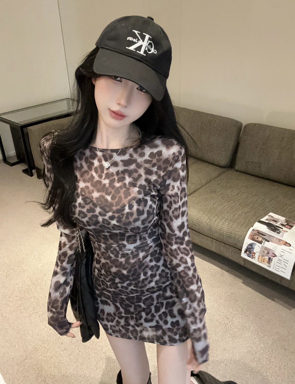 Sexy leopard spicegirl dress gauze temperament smock