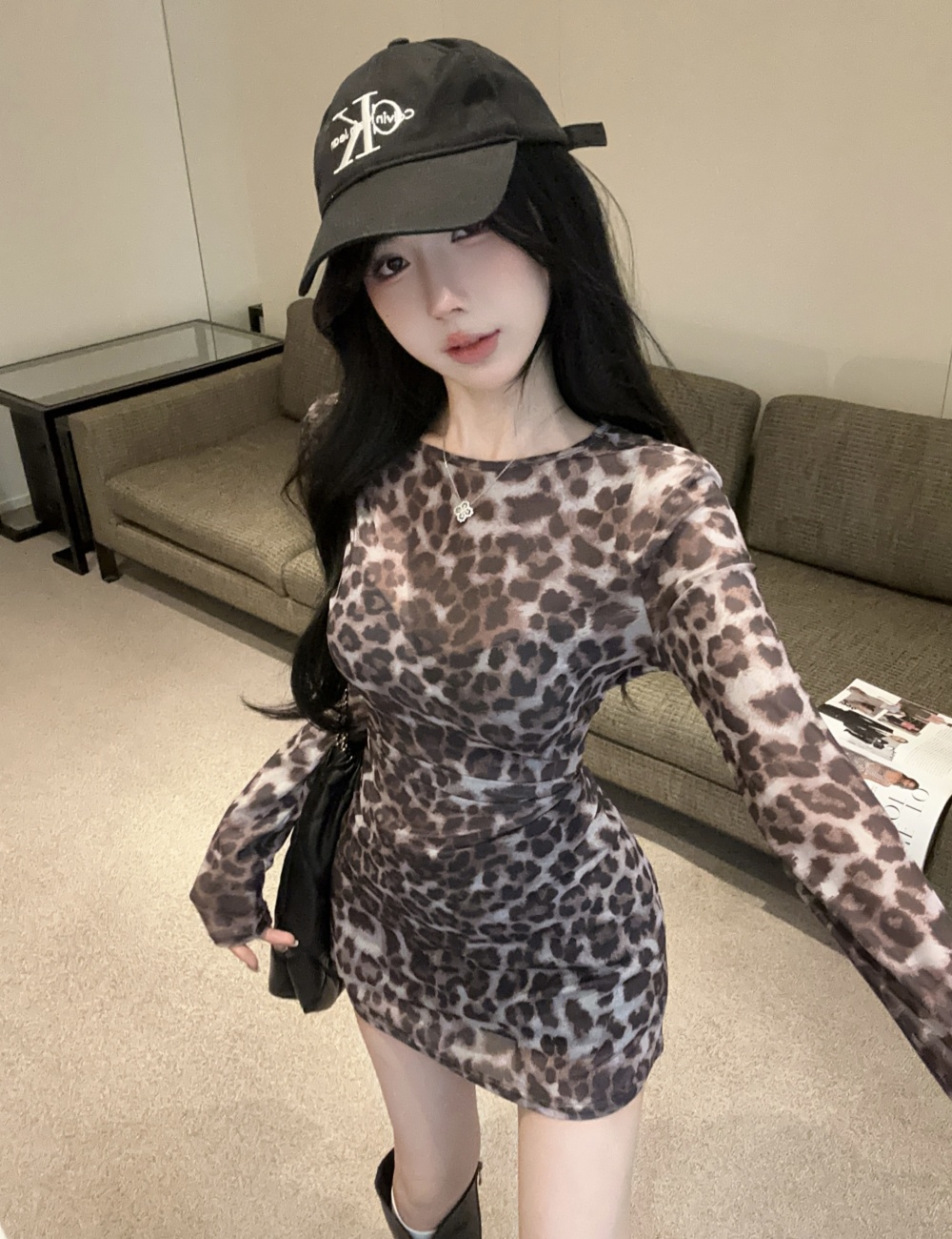 Sexy leopard spicegirl dress gauze temperament smock
