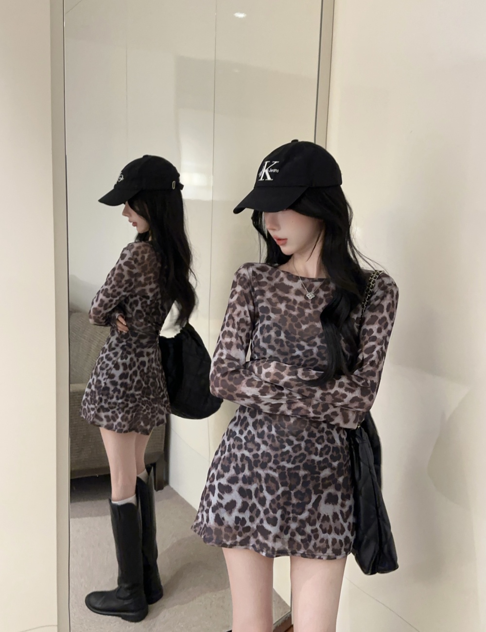 Sexy leopard spicegirl dress gauze temperament smock