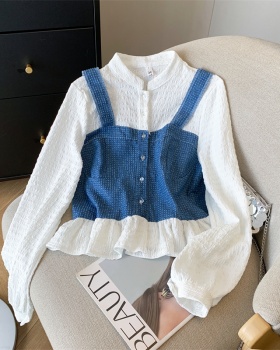 France style Pseudo-two shirt niche splice tops