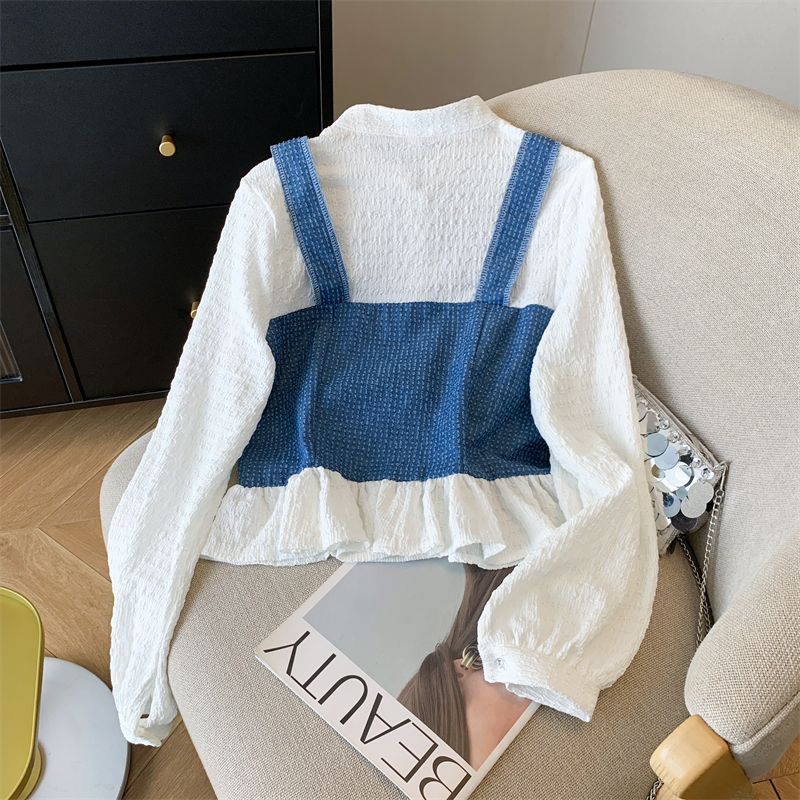 France style Pseudo-two shirt niche splice tops