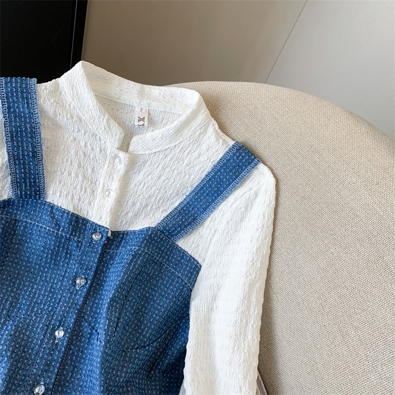 France style Pseudo-two shirt niche splice tops