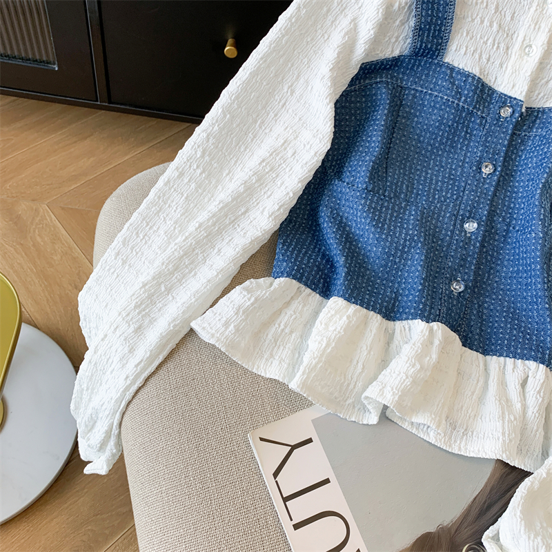 France style Pseudo-two shirt niche splice tops