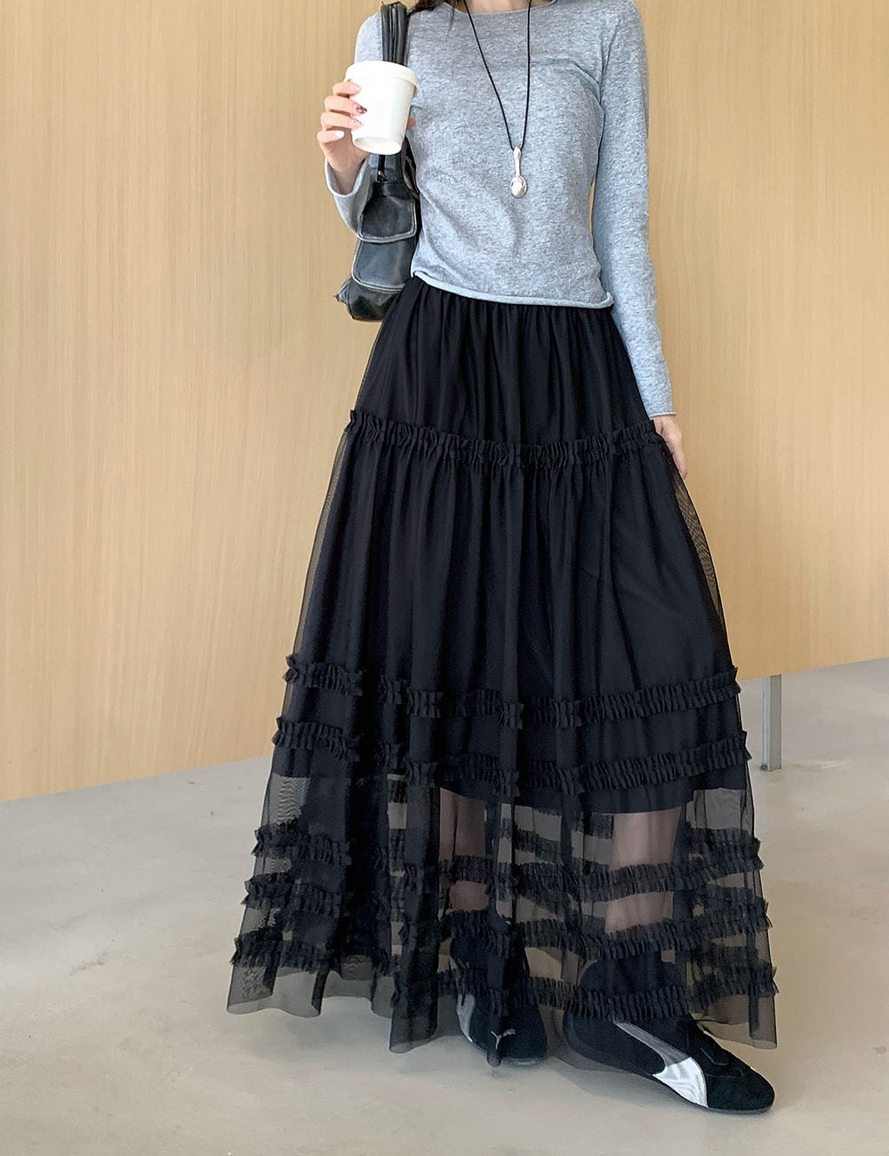 Wood ear loose gauze long skirt ballet France style skirt