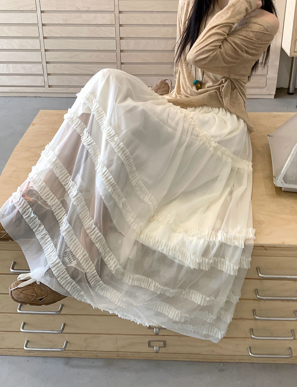 Wood ear loose gauze long skirt ballet France style skirt