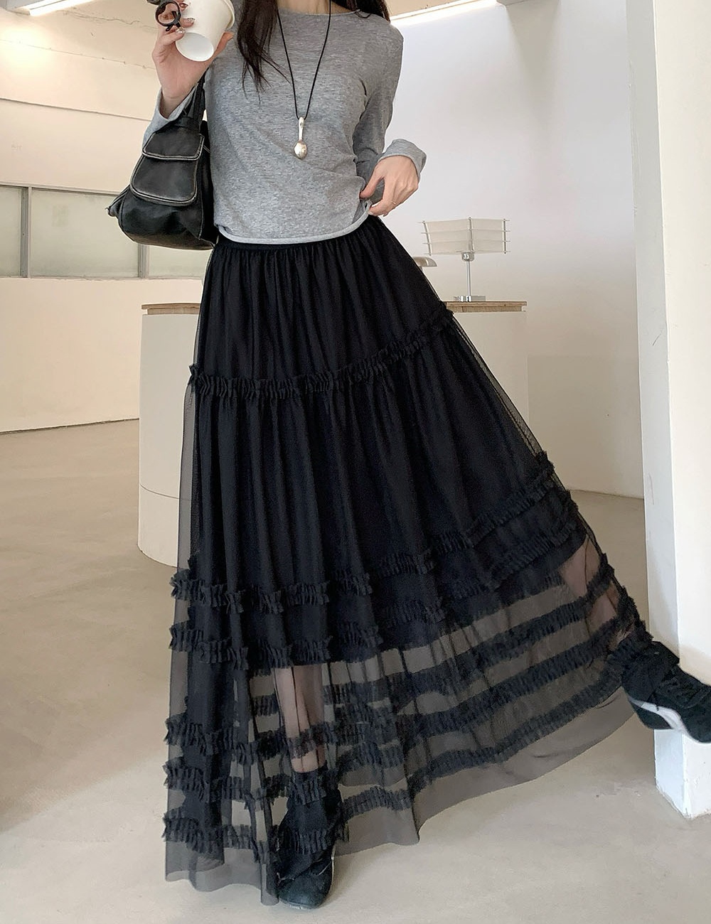 Wood ear loose gauze long skirt ballet France style skirt