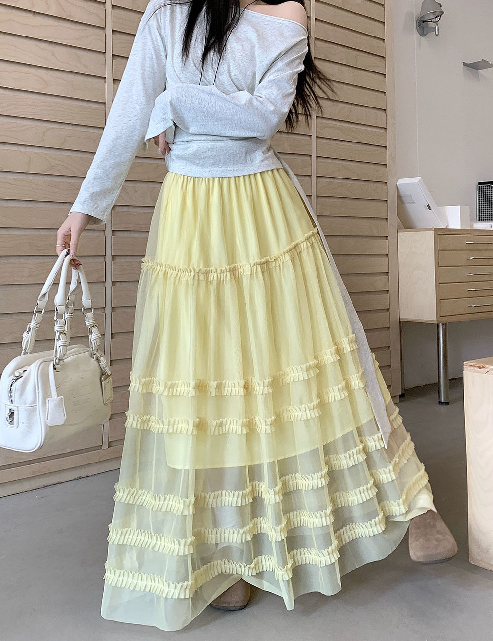 Wood ear loose gauze long skirt ballet France style skirt