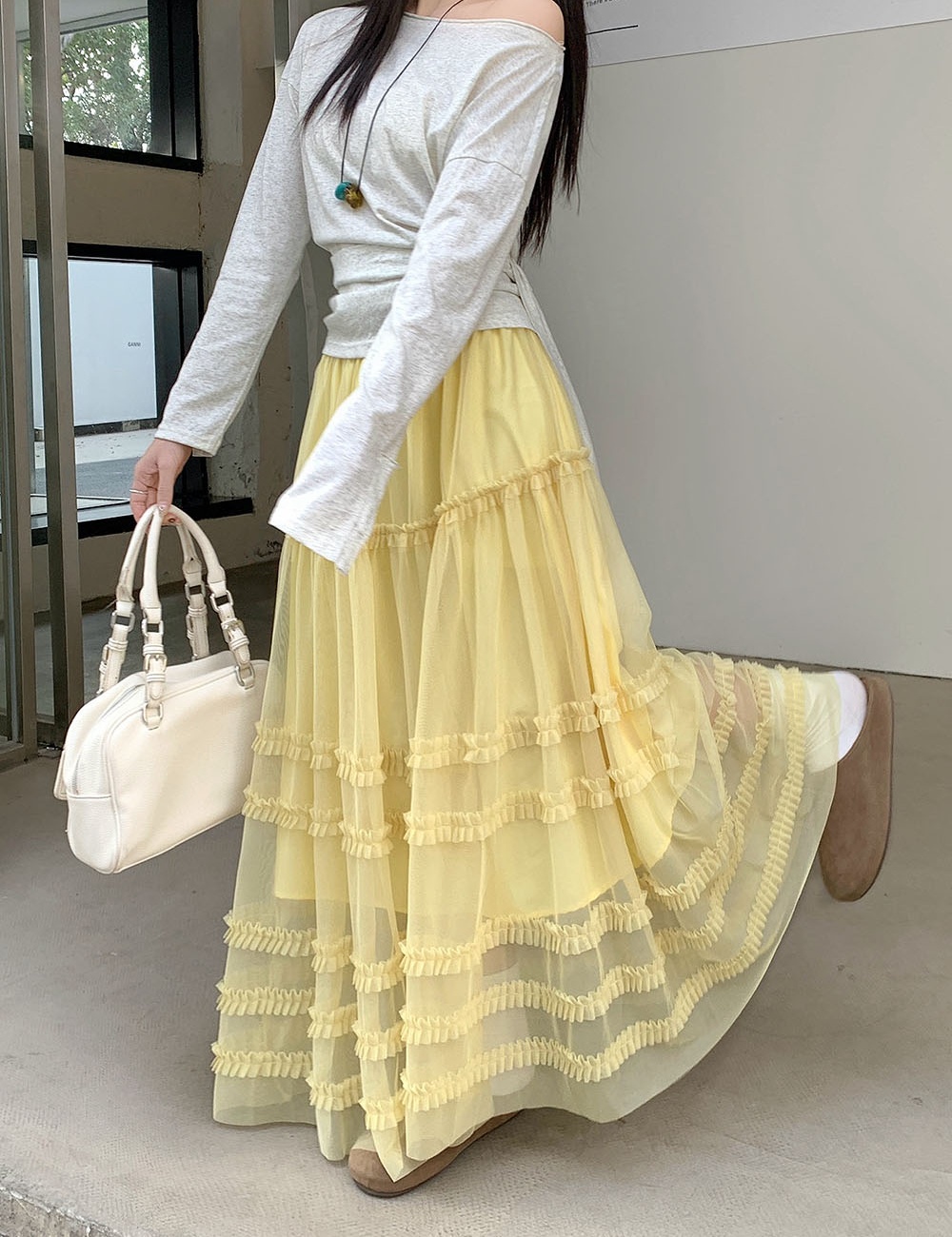 Wood ear loose gauze long skirt ballet France style skirt