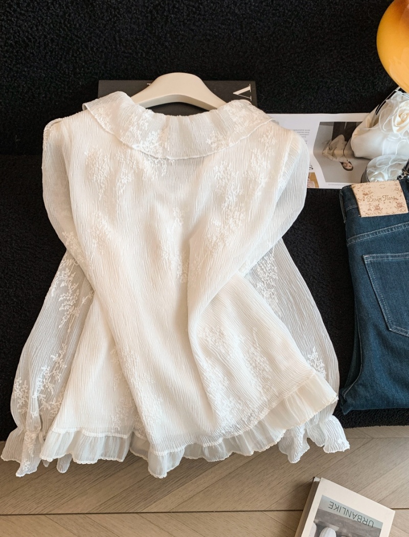 Jacquard wood ear slim tops retro bow niche shirt