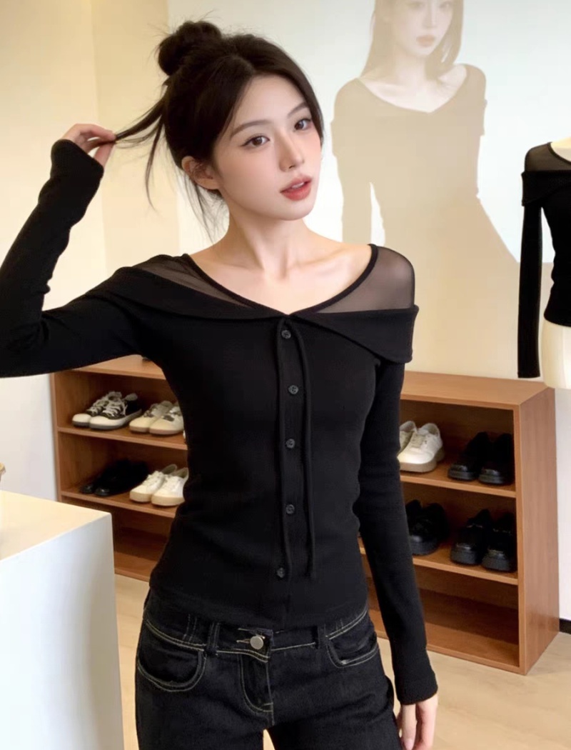 Tender splice Korean style enticement T-shirt for women