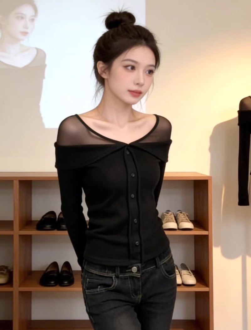 Tender splice Korean style enticement T-shirt for women